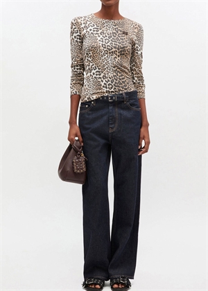 Soft cotton rib leo long sleeve bluse Leopard A1050180 Ganni 